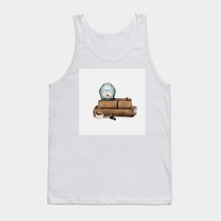 Gold Fish Leather Books Tea and Cute Mice Watercolor Tank Top